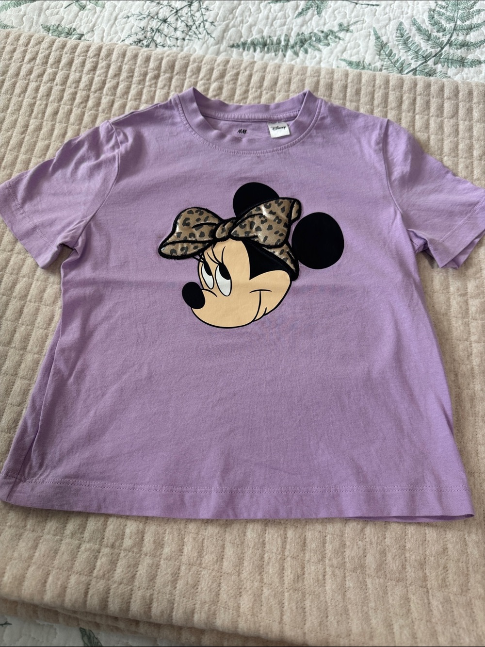 H&M Lavender Minnie Mouse Tee with Leopard Bow Graphic